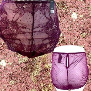 Torrid + 5 Purple Sheer Floral Dot Mesh Keyhole Back Mid-Rise Hipster Panties